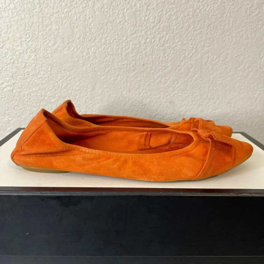Christian Dior Ballet Flats Orange Suede Bow Ribbon Women's‎ Size 39 EU/9 US